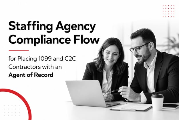 Staffing agency compliance flow for placing 1099 and C2C contractors with an agent of record