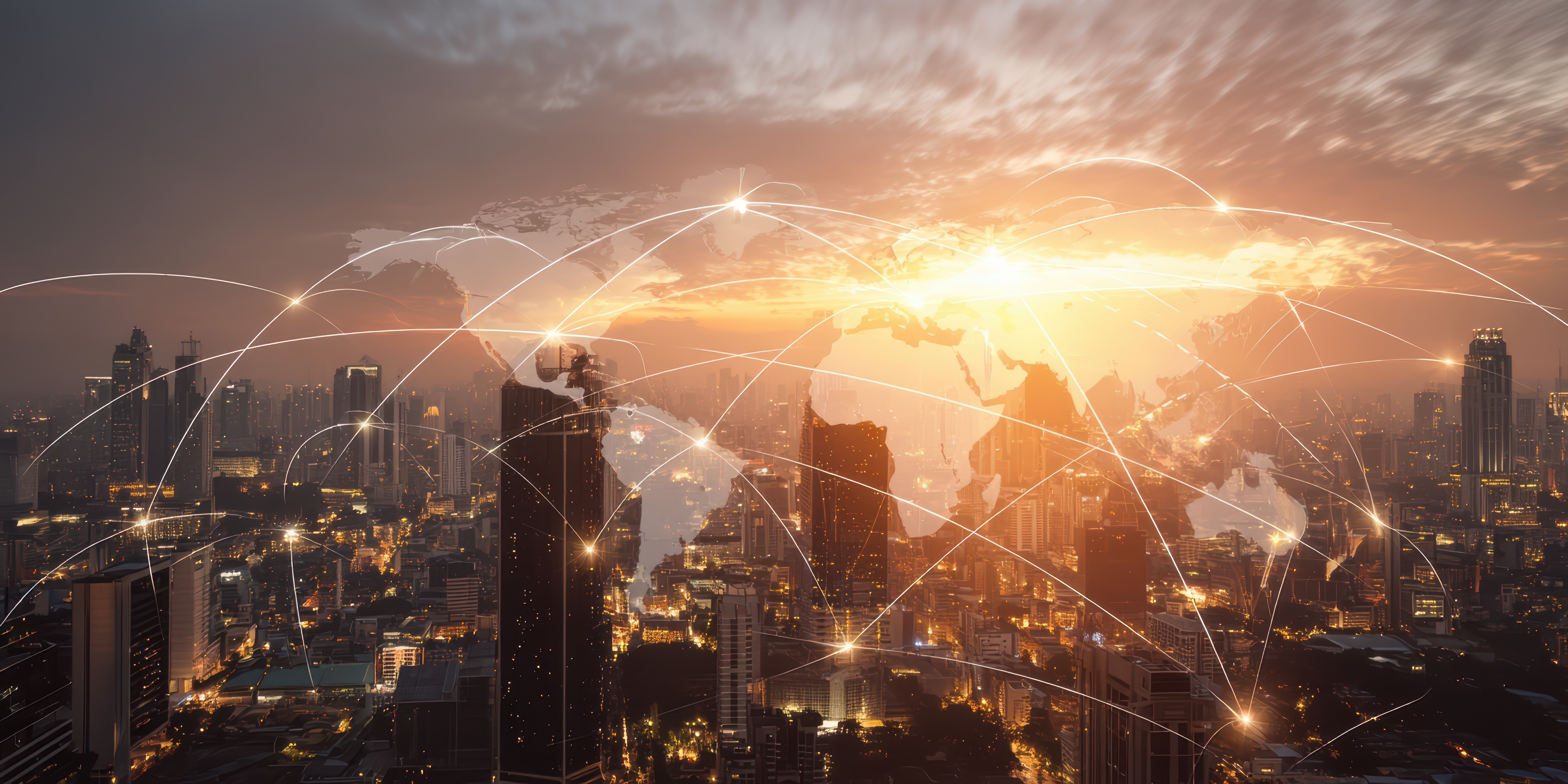 global-network-connectivity-modern-city-skyline-sunset